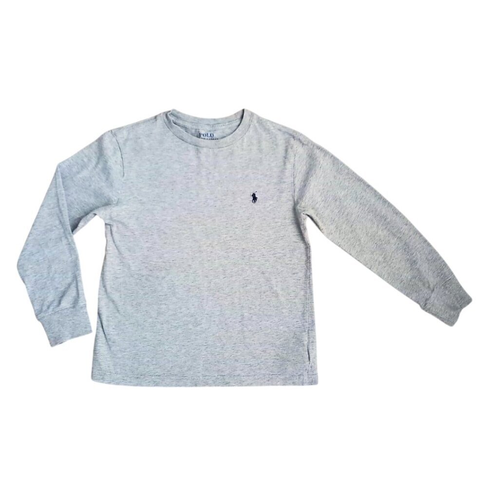Ralph Lauren Kids Gray Long Sleeve Tee – Crewneck Logo Shirt, Size S (170/92A)